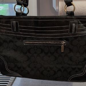 COACH Black Signature Jacquard Tote with Leather Trim